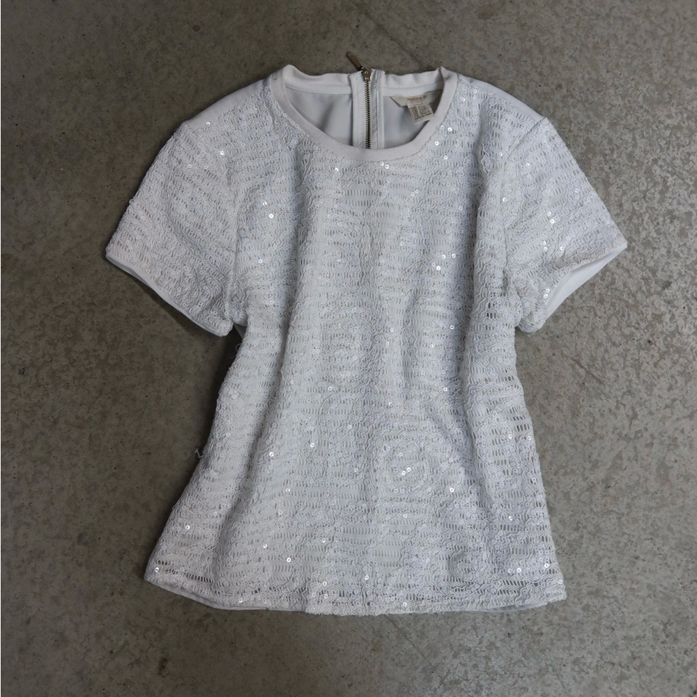 Small Sparkly Sequins White & Silver Top with Zipper